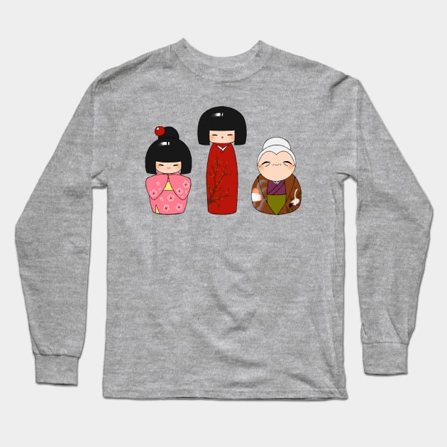 Kokeshi dolls Long Sleeve T-Shirt by Ancsi